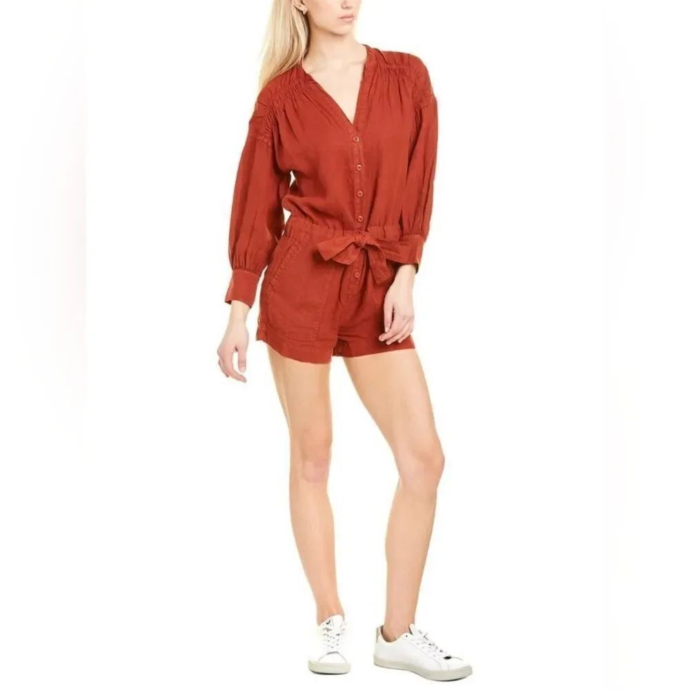 Joie Bosworth Sepia Linen Long Sleeve Romper Size M NWT